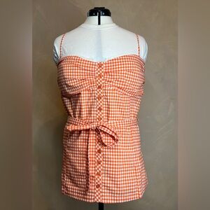 Picky Boo orange Gingham adjustable strap women shirt W/Belt MSRP $50|Size:2XL